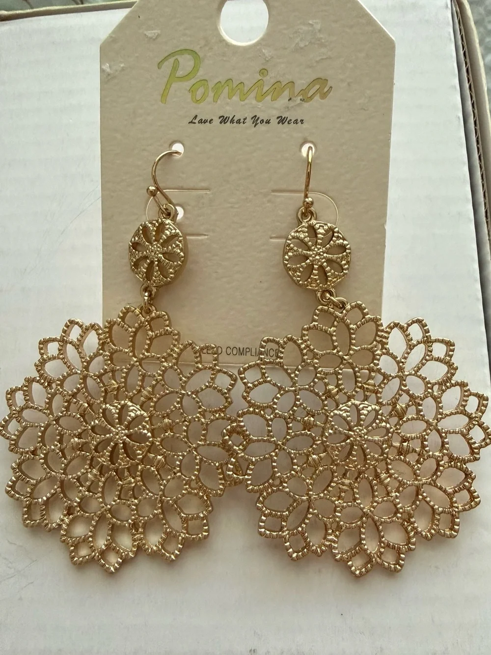 Pomina Gold Filigree Floral Drop Earrings *NEW